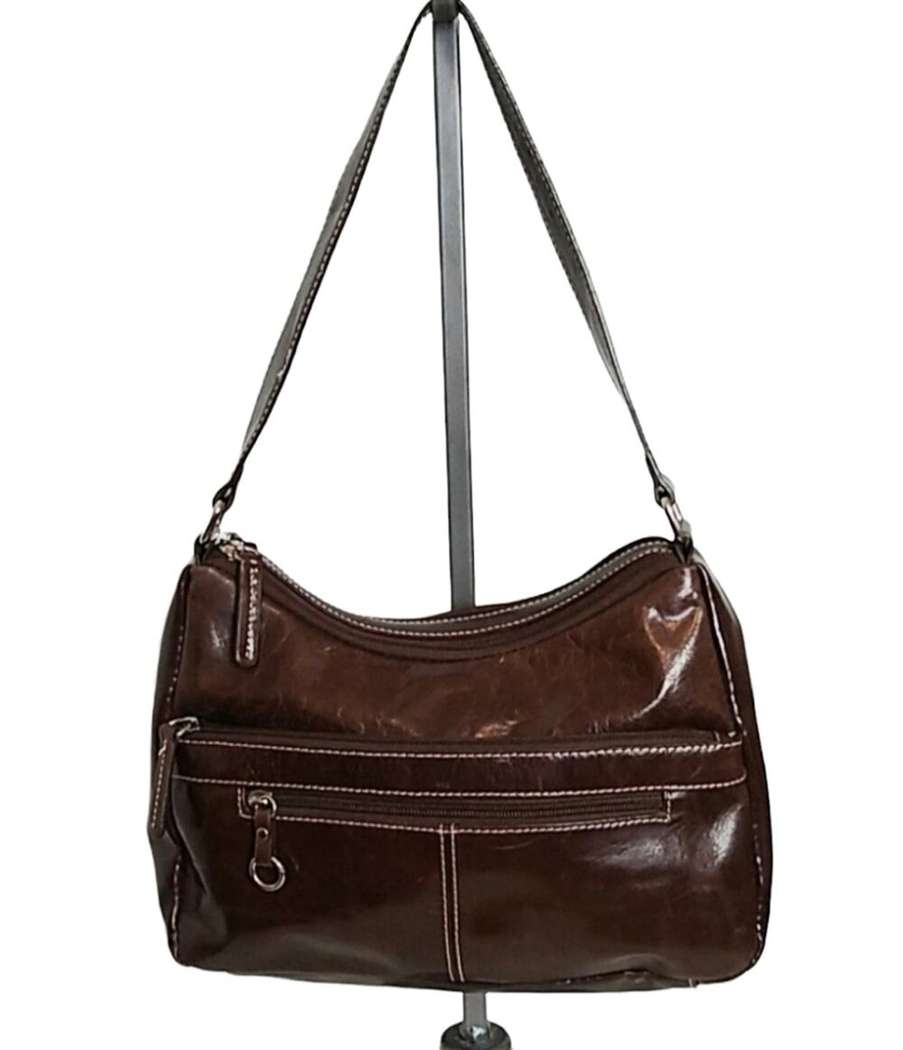 Aurielle Brown Leather Shoulder Bag Purse Zip Closure Classic